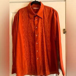 Mens long sleeve button-down, orange corduroy like Dress/Casual shirt